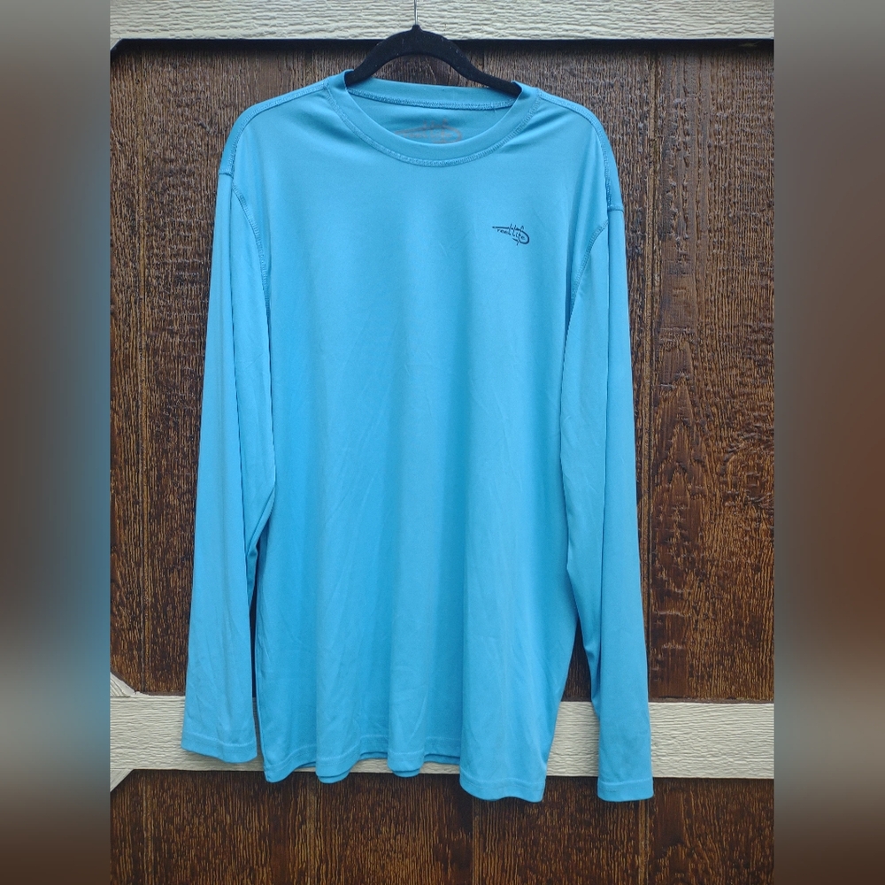 Reel Life Aqua Blue Wave Flag Graphic Long Sleeve Shirt Mens XXL